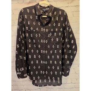 Madewell 100% Cotton Button Down Aztec Black and White Print Oversized Medium